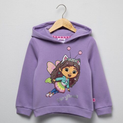 Polera morada con capucha diseño gabby para niña